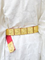 Song Style Hanfu Belt – Wide 5cm Red & Gold Leather Belt for Performance & Photography