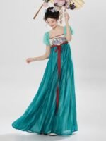 Spring Dresses for Women Flowy Embroidered Puff Sleeve Long Dress
