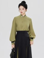 Modern Hanfu Three Piece Set Women – Embroidered Vest, Stand Collar Blouse & Flowing Skirt - Image 3