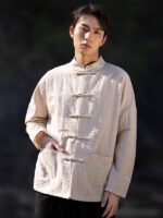 Chinese Stylish Linen Long Sleeve Shirt Solid Color