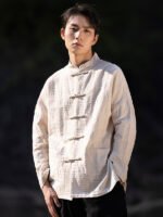 Chinese Stylish Linen Long Sleeve Shirt Solid Color - Image 2