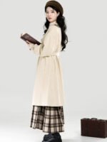 Suede Chinese Style Coat Set with Plaid Mamian Skirt - Image 6