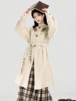 Suede Chinese Style Coat Set with Plaid Mamian Skirt - Image 4