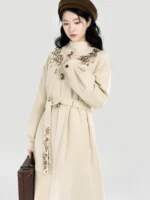 Suede Chinese Style Coat Set with Plaid Mamian Skirt - Image 2