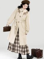 Suede Chinese Style Coat Set with Plaid Mamian Skirt - Image 5