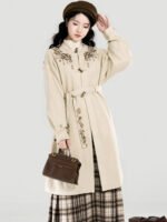 Suede Chinese Style Coat Set with Plaid Mamian Skirt - Image 3