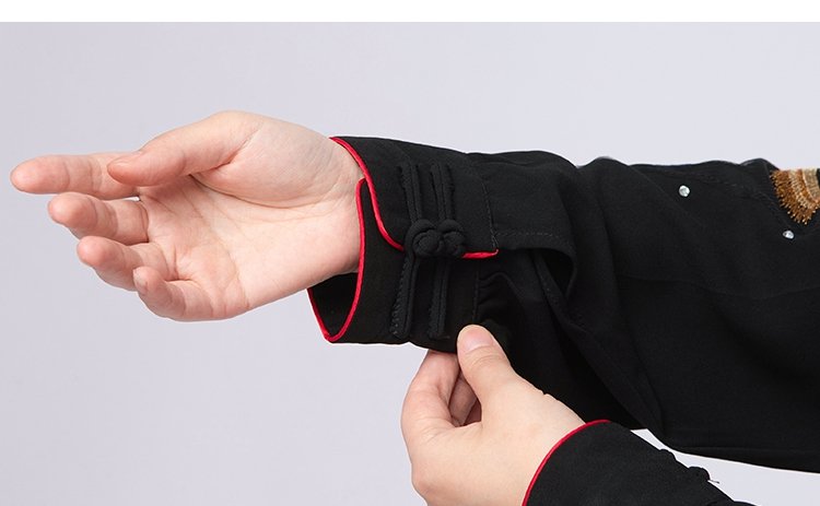 Close-up of the sleeve cuff design of embroidered Tai Chi outfit