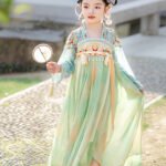 Tang Dynasty Girls Dress Green Embroidered Chinese Princess Outfit