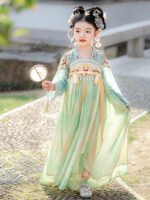 Tang Dynasty Girls Dress Green Embroidered Chinese Princess Outfit