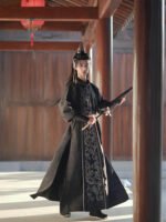 Men’s Tang-Style Black Hanfu Robe with Embroidery - Image 4
