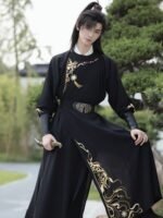 Men’s Tang-Style Hanfu Robe with Gold Embroidery