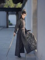 Men’s Tang-Style Black Hanfu Robe with Embroidery - Image 3