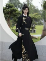 Men’s Tang-Style Hanfu Robe with Gold Embroidery - Image 2