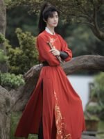 Men’s Tang-Style Hanfu Robe with Gold Embroidery - Image 4