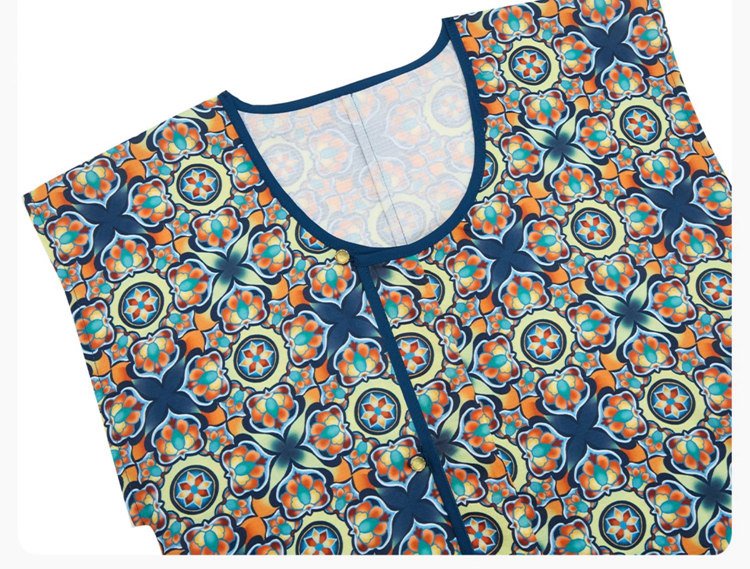 Front view of Tang dynasty inspired vest with blue floral geometric pattern.
