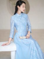 Tea Ceremony Dress Embroidered Tencel Linen Long Dress - Image 4