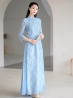 Tea Ceremony Dress Embroidered Tencel Linen Long Dress