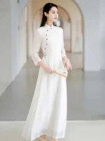 Tea Ceremony Dress Embroidered Tencel Linen Long Dress - Image 2