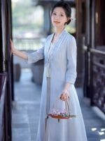Tencel Tea Meditation Dress Embroidered Long Robe - Image 3