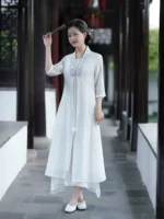 Tencel Tea Meditation Dress Embroidered Long Robe - Image 2