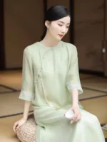 Tencel Jacquard Zen Tea Dress with Embroidery - Image 2