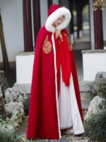 Red Thick Winter Cloak Ancient Style Cape Hanfu Cosplay
