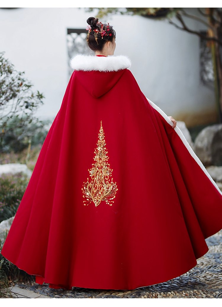 Red Thick Winter Cloak Hanfu Cosplay