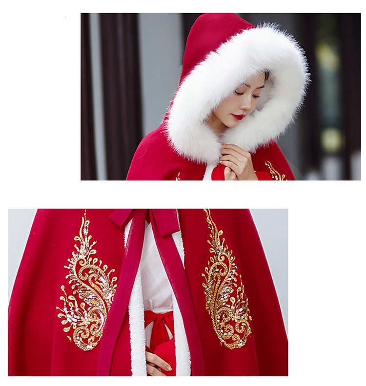 Red Thick Winter Cloak Hanfu Cosplay