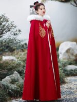 Red Thick Winter Cloak Ancient Style Cape Hanfu Cosplay - Image 2