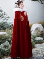 Red Thick Winter Cloak Ancient Style Cape Hanfu Cosplay - Image 3