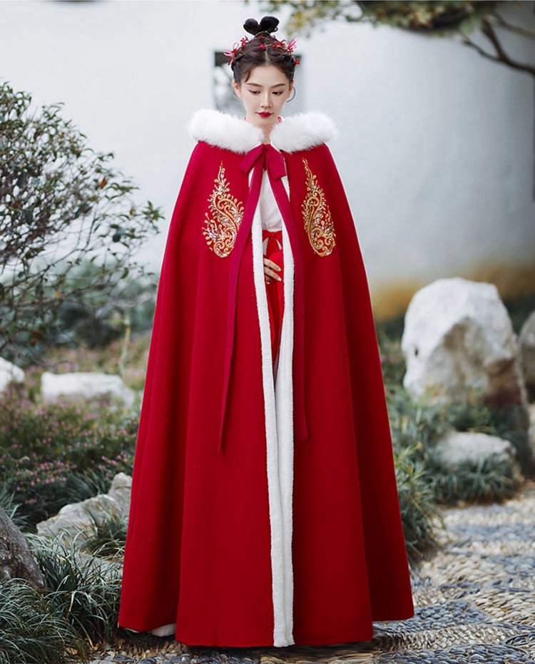 Red Thick Winter Cloak Hanfu Cosplay