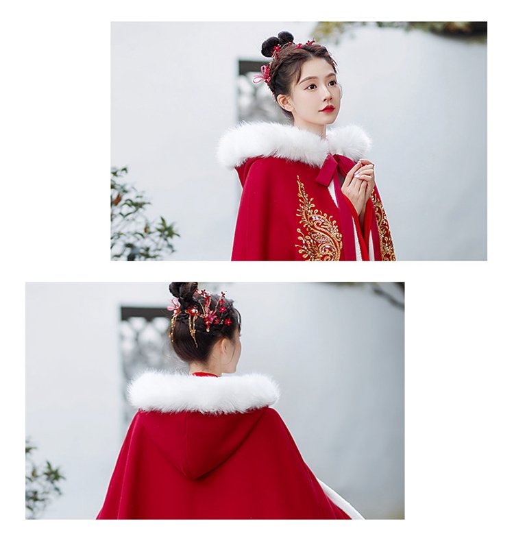 Red Thick Winter Cloak Hanfu Cosplay