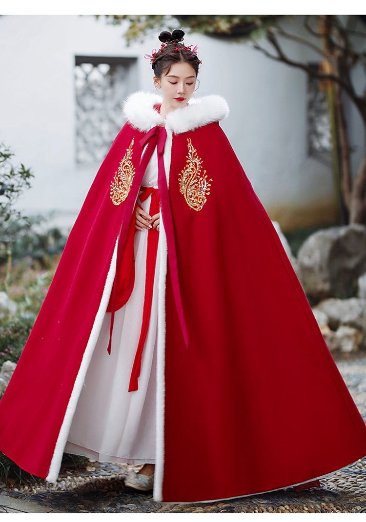 Red Thick Winter Cloak Hanfu Cosplay