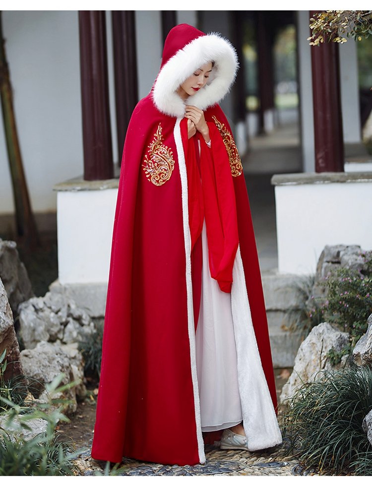 Red Thick Winter Cloak Hanfu Cosplay