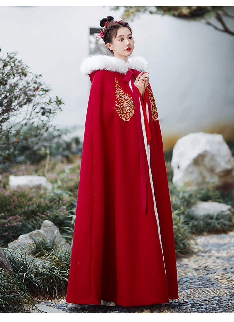 Red Thick Winter Cloak Hanfu Cosplay