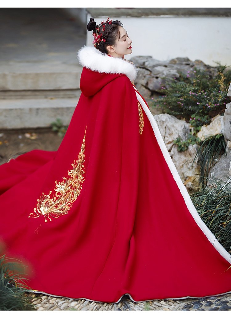 Red Thick Winter Cloak Hanfu Cosplay