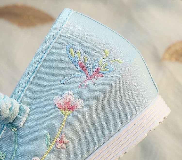 Flower embroidery on traditional Chinese shoes