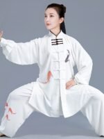 Unisex Cotton Tai Chi Outfit White Fish Print Martial Arts Clothing - Image 2