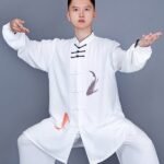 Unisex Cotton Tai Chi Outfit White Fish Print Martial Arts Clothing