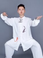 Unisex Cotton Tai Chi Outfit White Fish Print Martial Arts Clothing