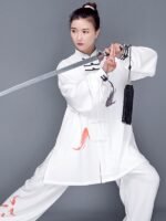 Unisex Cotton Tai Chi Outfit White Fish Print Martial Arts Clothing - Image 3