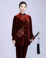 Velvet Tai Chi Outfit for Women – Embroidered Winter Martial Arts Set - Image 4