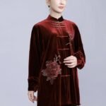 Velvet Tai Chi Outfit for Women – Embroidered Winter Martial Arts Set
