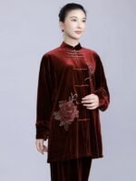 Velvet Tai Chi Outfit for Women – Embroidered Winter Martial Arts Set