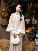 Winter Hanfu Outfit Embroidered Jacket & Wide-Leg Pants Set