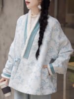 Winter Hanfu Outfit for Women Blue & White Hanfu Jacket - Image 4