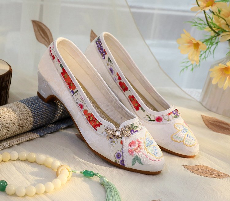 White embroidered shoes for women