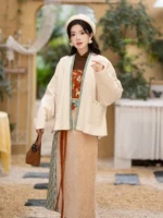 Winter Chinese Outfit for Women | Wool Short Coat and Skirt Hanfu Set - Image 2