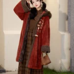 Winter Hanfu for Women Red Embroidered Coat with Hood