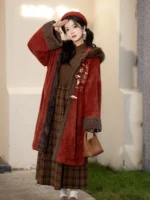 Winter Hanfu for Women Red Embroidered Coat with Hood